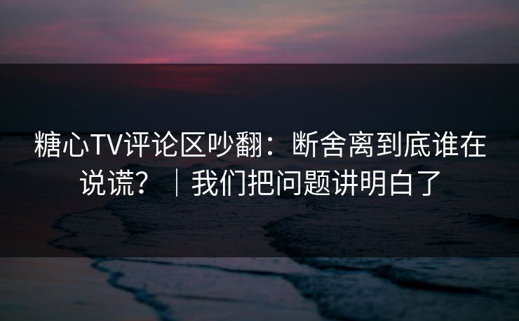 糖心TV评论区吵翻：断舍离到底谁在说谎？｜我们把问题讲明白了