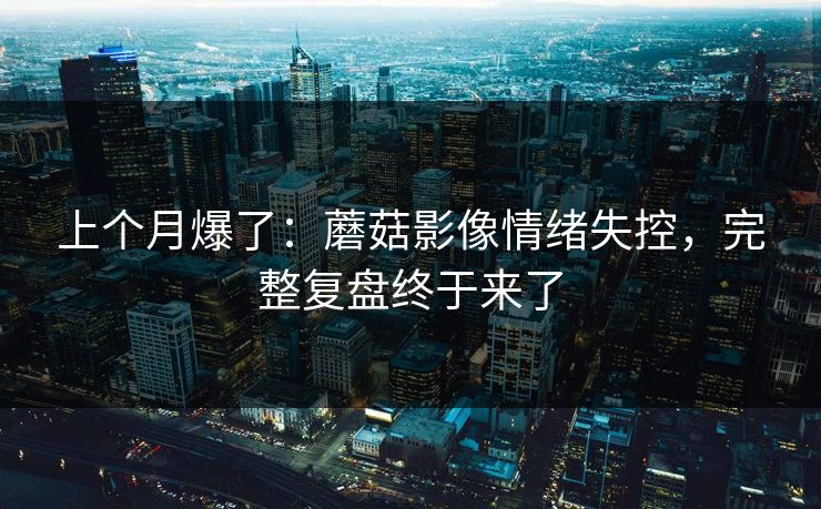 上个月爆了：蘑菇影像情绪失控，完整复盘终于来了