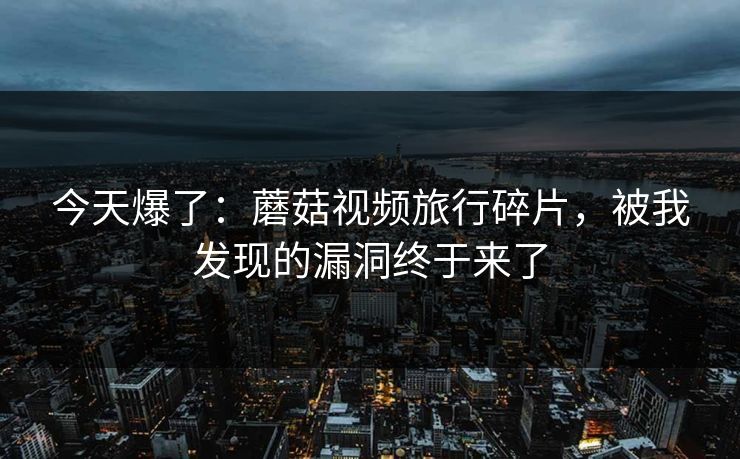今天爆了：蘑菇视频旅行碎片，被我发现的漏洞终于来了