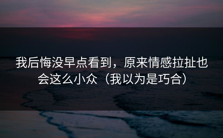 我后悔没早点看到，原来情感拉扯也会这么小众（我以为是巧合）